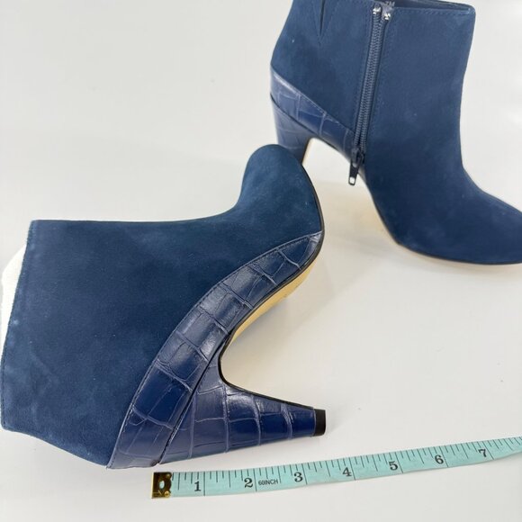Bella Vita Navy Suede Croc Heel Ankle Boots 7M Leather Upper Side Zipper - Picture 9 of 10